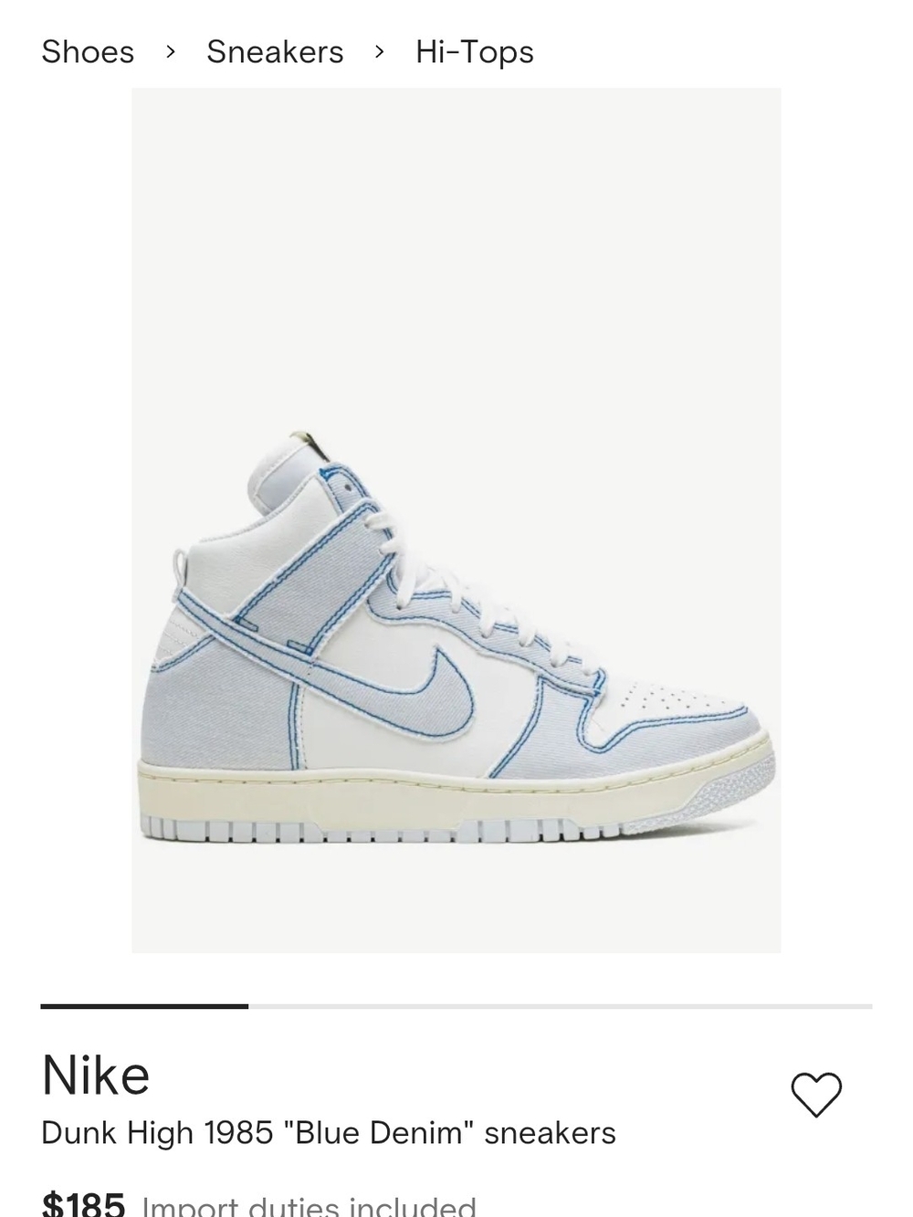 Nike Dunk High Sneakers - White with Light Blue denim Trim